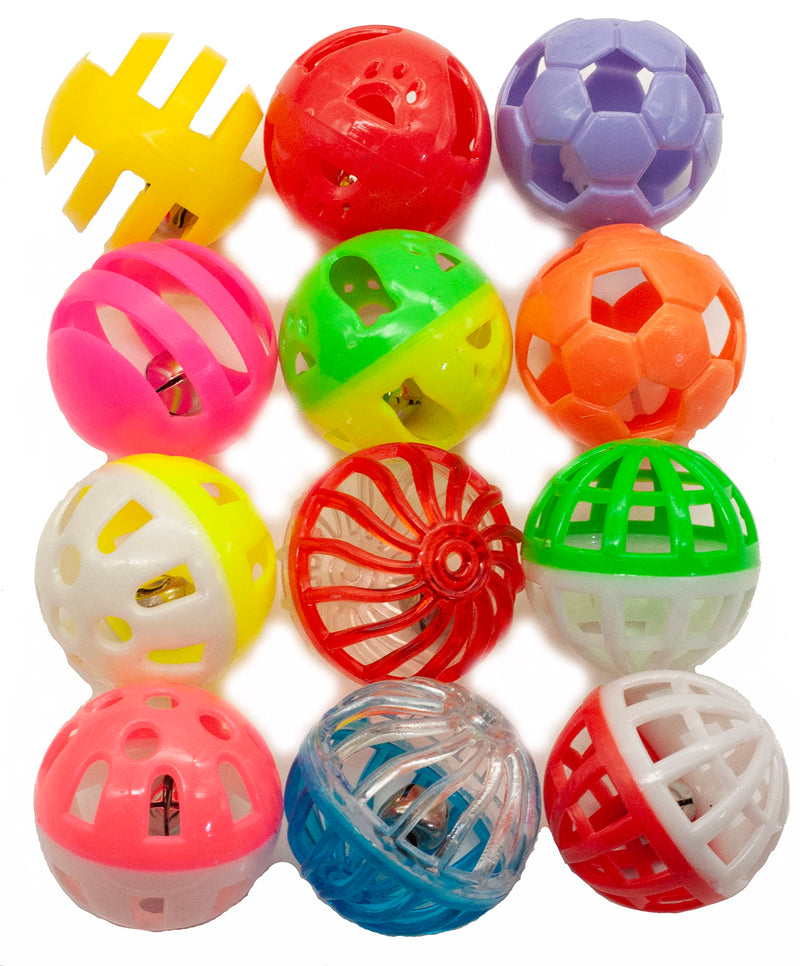 Fashion's Talk 12PCS Value Pack Plastic Ball Cat Toys Lattice Balls with Bell Jingle Kitten Toy,Gift Box 1.5" 6 Styles 1.5" 12pcs(6 styles with various colors） - BeesActive Australia