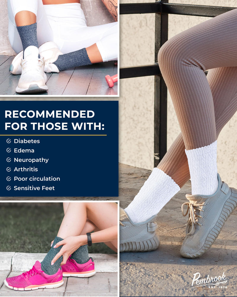 Pembrook Diabetic Socks for Women - 6 Pairs Cable Knit Viscose Bamboo Socks Woman, Non-Binding Top, Moisture-Wicking Black/White/Beige/Aqua/Blue/Navy - 6 Pairs Medium - BeesActive Australia