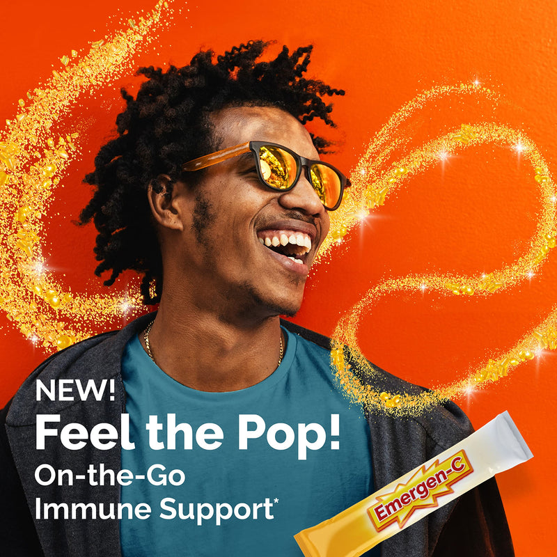 Emergen-C Crystals, On-The-Go Immune Support Supplement with Vitamin C, B Vitamins, Zinc and Manganese, Orange Vitality - 56 Stick Packs - BeesActive Australia