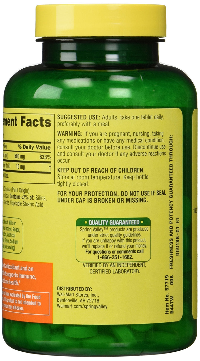 Spring Valley - Vitamin C with Rose Hips 500 mg, Twin Pack, 250 Tablets Each Bottle