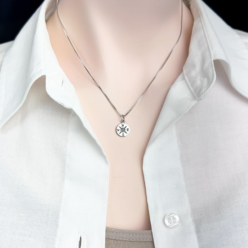 Small Compass Necklace Sterling Silver, Go Confidently in the Direction of Your Dreams, Graduation Gift Necklace, 18 Inches - BeesActive Australia