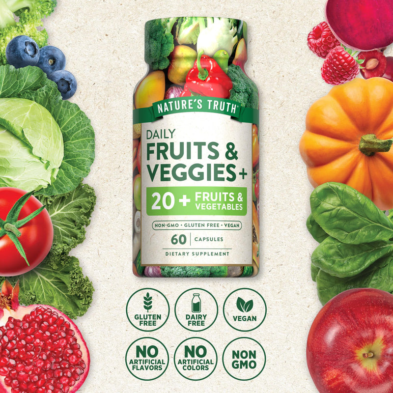 Nature's Truth Super Fruits and Veggies | 60 Vegan Capsules | Vitalizing Antioxidant Superfood Formula | Non-GMO & Gluten Free Supplement