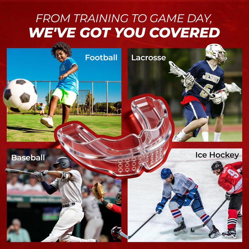Mouth Guard for Sports - Premium Silicone Upper & Lower Teeth Protection - Football, Lacrosse, Hockey, Baseball - Fit for Youth and Teens (Transparent, MouthGuard for Braces) Transparent - BeesActive Australia