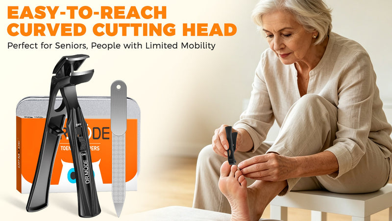 DRMODE Toenail Clippers for Seniors Thick Toenails, Angled Head Wide Jaw Black Big
