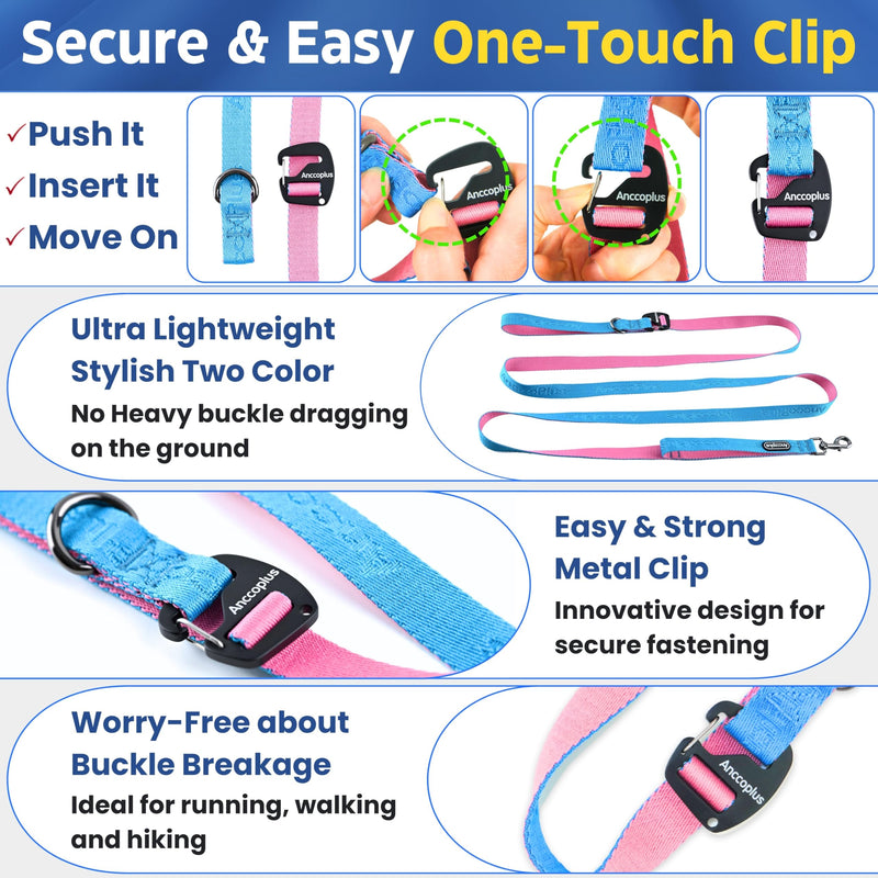 Anccoplus Hands Free Dog Leash, Multifunctional Crossbody Running for Dogs, Ultra-Light Dog Training Leash with Secure Clip, Short & Long Leashes, Adjustable Service Dog Leashes (Aqua Pink) Aqua Pink