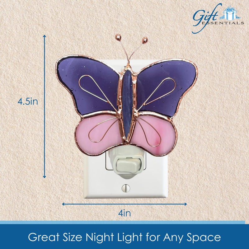 Gift Essentials Pink and Purple Butterfly Plug in Night Light - Stained Glass Nightlight with On/Off Rocker Switch - Includes One 4 Watt Replaceable Incandescent Warm Glow Bulb - BeesActive Australia