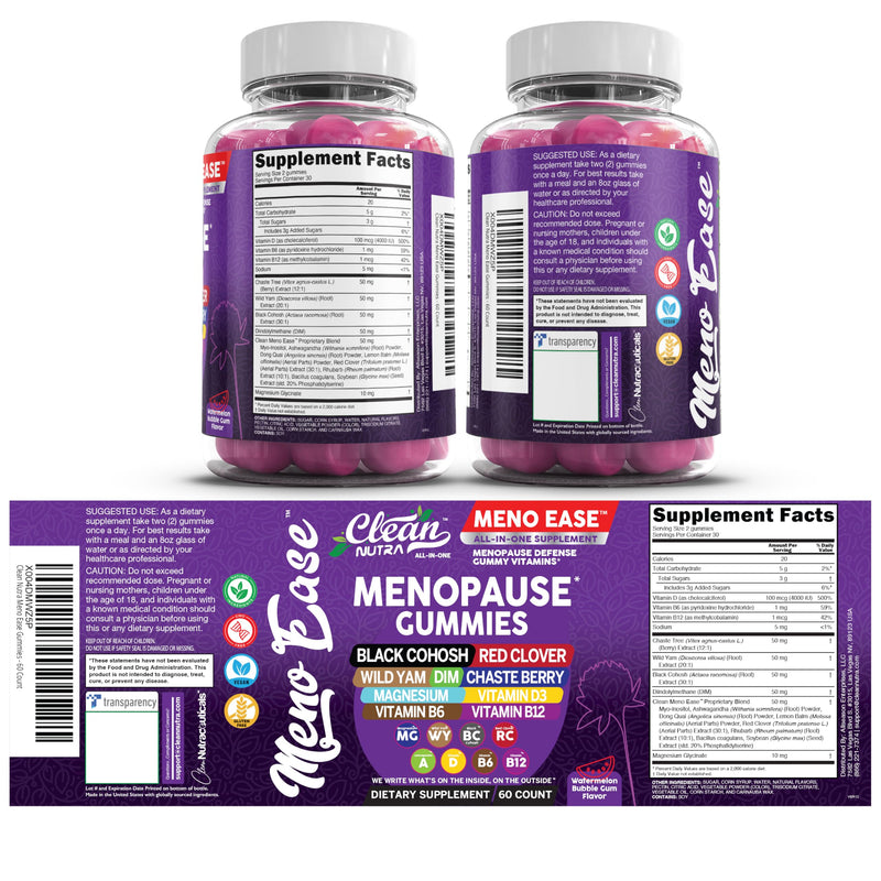 Menopause Supplement For Women Gummies with Black Cohosh, Wild Yam Magnesium, Red Clover For Menopause Relief Hormone Balance Night Sweats Mood Plus Bergamot, Vitamin D3, Vitamin B12, Vitamin B6 Clean 2