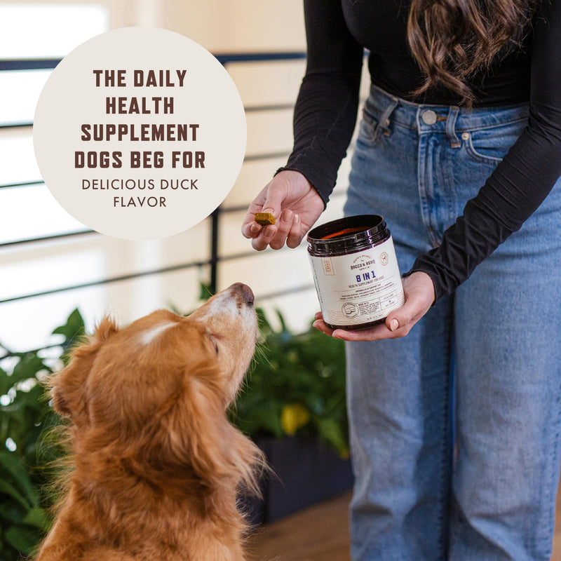 Rocco & Roxie 8 in 1 Dog Vitamins and Supplements, Glucosamine, Green Lipped Mussel Hip and Joint, Probiotics Digestive Health, Immune Skin and Coat, Puppy to Senior Chewable Multivitamin, 90 ct chews 8 in 1 90 Count - PawsPlanet Australia