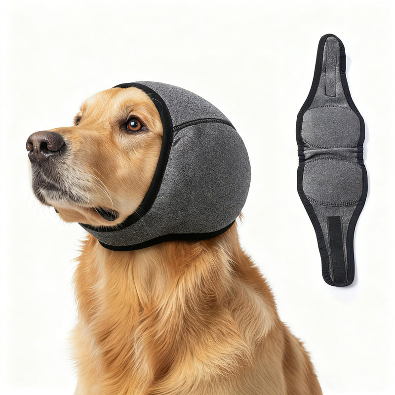 Dog Ear Muffs, No Flap Ear Wraps for Dogs Hematoma - Waterproof Elastic Ear Cover with Calming Hoodie Black Small