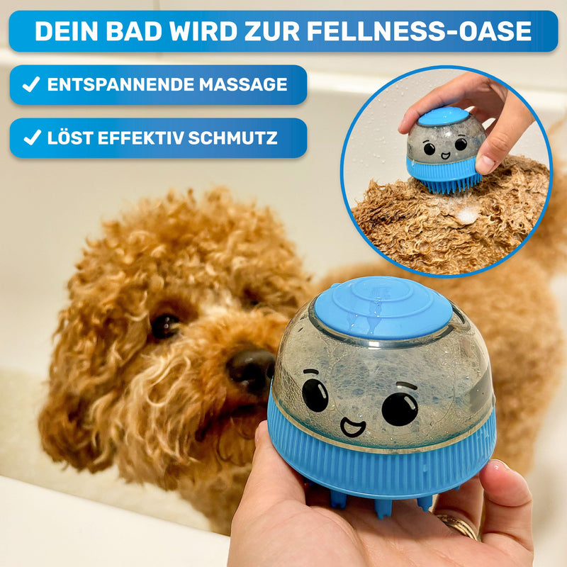 BluePet Fillable bath brush for dog shampoo I Massage shampoo & stimulating massage I Remove dirt & loose fur I Includes 2x attachments (soft + firm) for all breeds & fur types Individual bath brush - BeesActive Australia