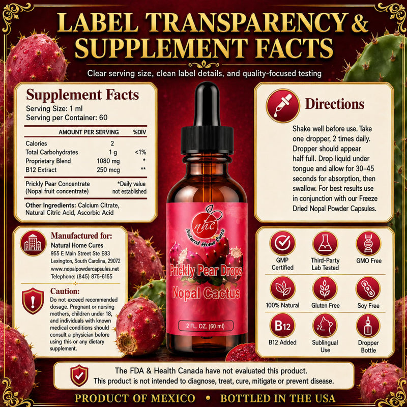 Prickly Pear Drops with Vitamin B12, Concentrated Nopal Cactus Fruit Liquid Supplement, Betalains, 3 Bottles, 180 Total Servings, 2 Fl Oz Each (3) 3 Pack