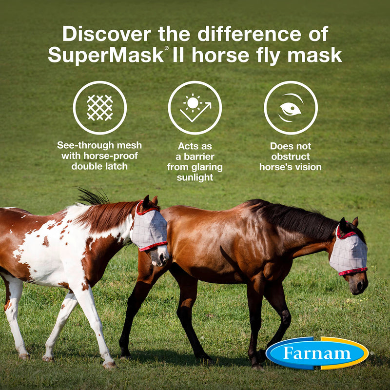 Farnam SuperMask II Fly Mask without Ears for Larger Horses, Full Face Coverage and Eye Protection from Insect Pests, Structured Classic Styling Mesh with Plush Trim, XL Size X-Large - BeesActive Australia
