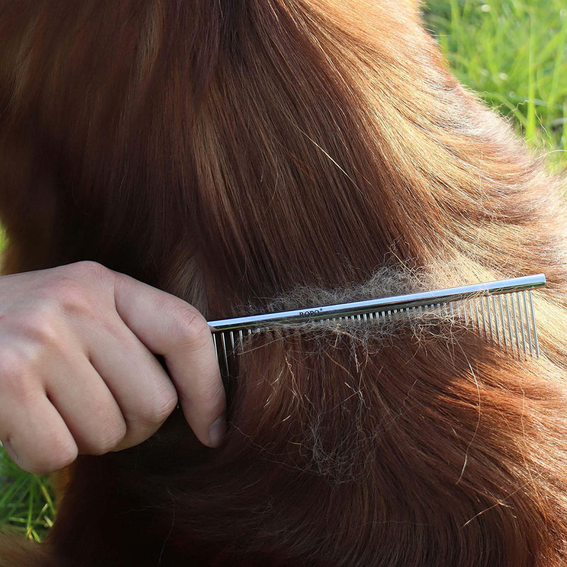 CWXZSTM Pet Steel Combs Dog Cat Comb Tool for Removing Matted Fur - Pet Dematting Comb with Rounded Teeth and Non-Slip Grip Handle - Prevents Knots and Mats for Long and Short Haired Pets,6.5IN/7.4IN - BeesActive Australia