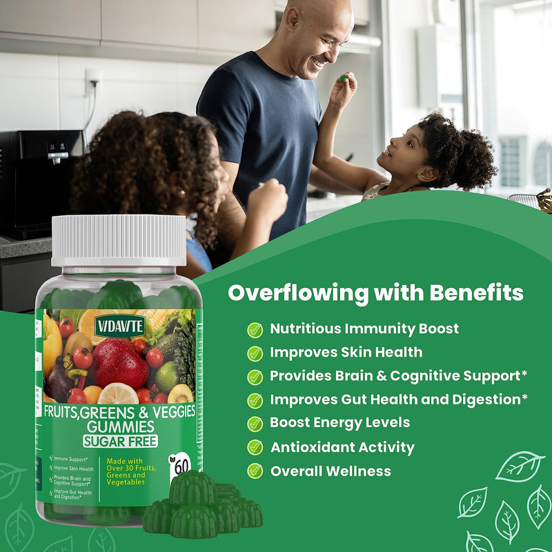 Sugar-Free Fruit and Veggie Gummies — 35+ Greens, Fruit and Vegetable Vitamins to Boost Immunity, Skin & Gut Health — Ideal Fruit and Vegetable Supplement for Adults & Kids (60 Gummies) - BeesActive Australia