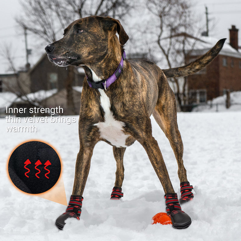 FLYSTAR Dog Shoes for Medium Large Dogs, Waterproof Rain Snow Non-Slip Dog Boots for Winter, Plaid Reflective Adjustable Warm Dog Shoes Paw Protector for Walking Running Hiking Outdoor 8# (paw width: 2.3"-3.1") - BeesActive Australia