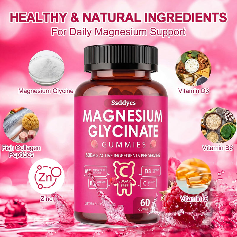 Magnesium Glycinate Gummies 400mg Sugar Free - High Absorption Magnesium Supplement with Vitamin D & B6 for Stress Relief, Calm Sleep & Leg Cramps Support - Vegan Chewable for Women and Men