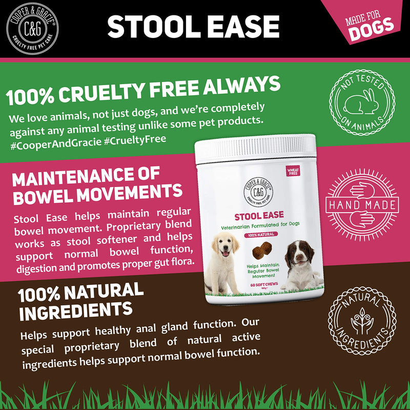 Stool Ease For Dogs 60 Soft Chews | Wheat Free | Maintain Regular Bowels | Tasty Meat Flavour | Healthy Stools | Veterinarian Formulated