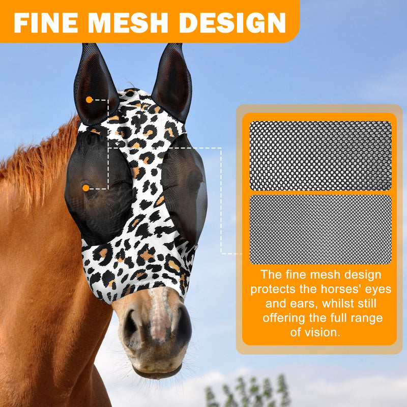 Horse Fly Mask, Softer Stretchy Fly Masks for Horses, Comfortable and Breathable Horse Fly Masks with Ears, Shade and Cooling to Protect The Horse's face from Disturbance, Leopard L - BeesActive Australia