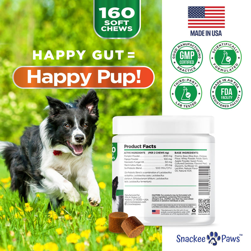 Probiotics for Dogs and Digestive Enzymes - Approx 160 Dog Probiotics Chews - Dog Probiotic - Anti Diarrhea, Upset Stomach & Gas Relief, Canine Prebiotic - Pet Fiber Supplement - Chicken Flavor