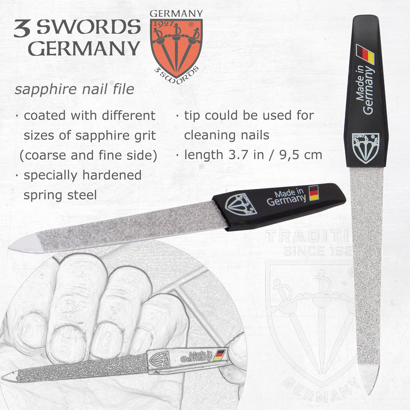 3 Swords Germany - Brand Quality 4 Piece Manicure Pedicure Grooming kit Set for Professional Finger & Toe Nail Care Tweezers File Clipper Fashion Leather case in Gift Box, Made by 3 Swords (77211) Black