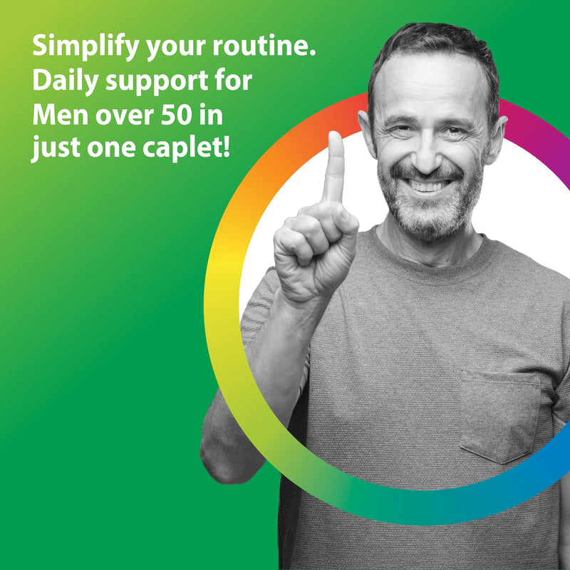 Rainbow Light Mens Multivitamin One + for 50 Plus | 90 Caplets | Supports Muscle Health | with Vitamins C, D, and Zinc | Real Food Nutrients, Digestive Enzymes & Probiotics 90 Count (Pack of 1)