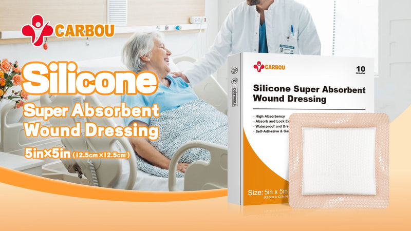 Carbou Silicone Super Absorbent Wound Dressing 5" x 5", 10 Individual Pack 5"x5"