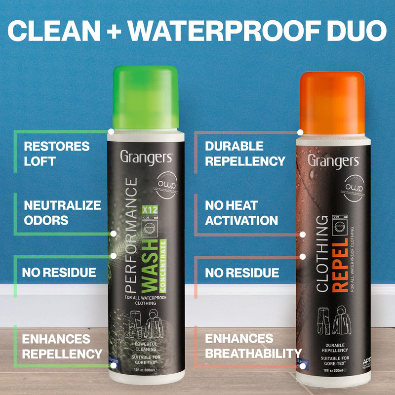 Grangers Performance Wash (10 oz Concentrate) Bottle and Clothing Repel Wash-In Reproofing (10 oz) Bottle Twin Pack - BeesActive Australia