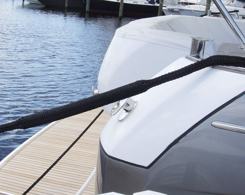 Shockline 1/2 Inch Dock Line with Integrated Shock Absorber, Double Braided, Polyester, 15, 25, 35 FT, Hand Spliced 12" Eye, Black 1/2" x 15' - BeesActive Australia