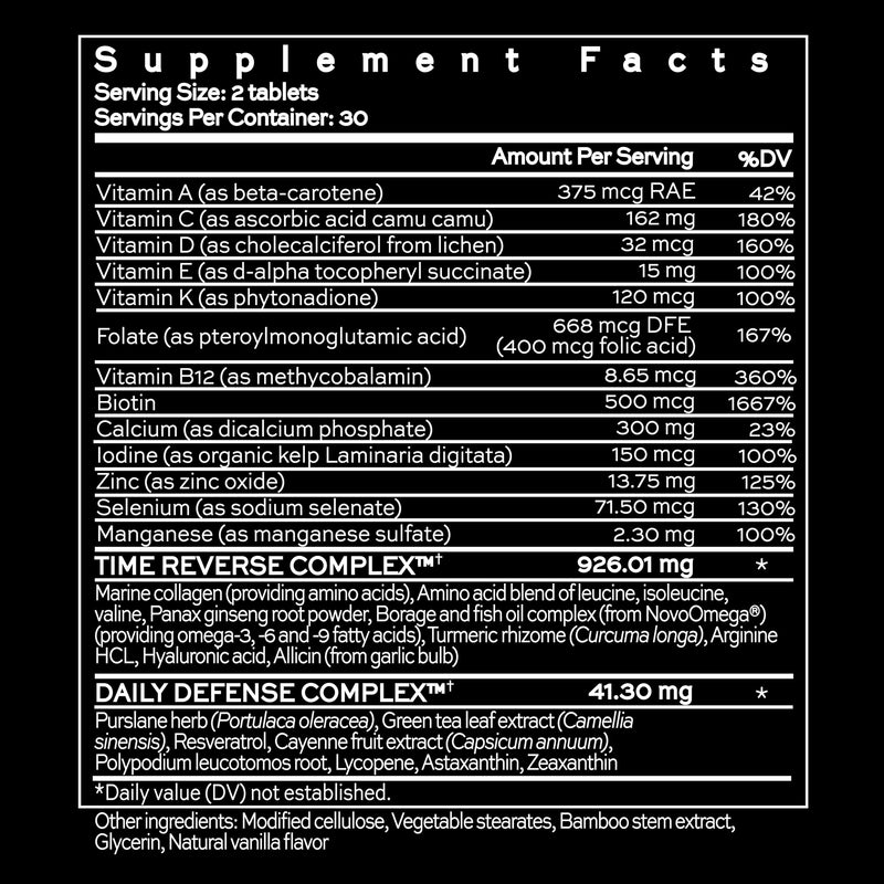 Hush & Hush TimeCapsule Healthy Aging Supplement with Collagen | Beauty multivitamin with marine collagen, hyaluronic acid, vitamin C & B12 to support skin glow and daily energy; 60 tablets