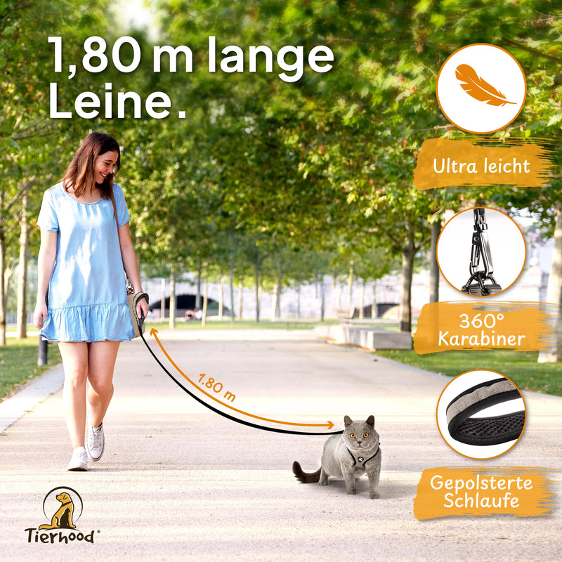 Tierhood - Cat harness set with leash for controlled freedom - Soft harness - Comfortable, adjustable & robust - Harness for active cats (gray, size M) M (neck size 28-32cm) (chest size 35-39cm) gray - BeesActive Australia