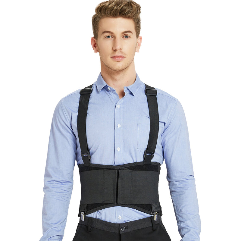 NeoTech Care Back Brace for Work with Removable Pants Clips & Detachable Suspenders - Back Support Belt - Adjustable, Light, Breathable - Posture (Black, Size XXL) Black