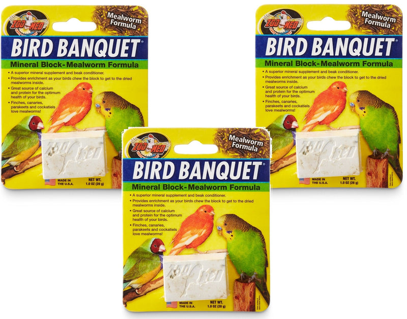 (3 Pack) Zoo Med Bird Banquet Mineral Blocks - Mealworm Formula - Small (1 Ounce Per Pack) 1 Ounce (Pack of 3)