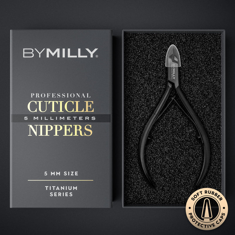 Cuticle Nipper, 1/2 Jaw (5 mm), Titanium Plated, High Carbon Stainless Steel, Hand Sharpened, Dual Spring, Autoclavable (Titanium Black) Titanium Black