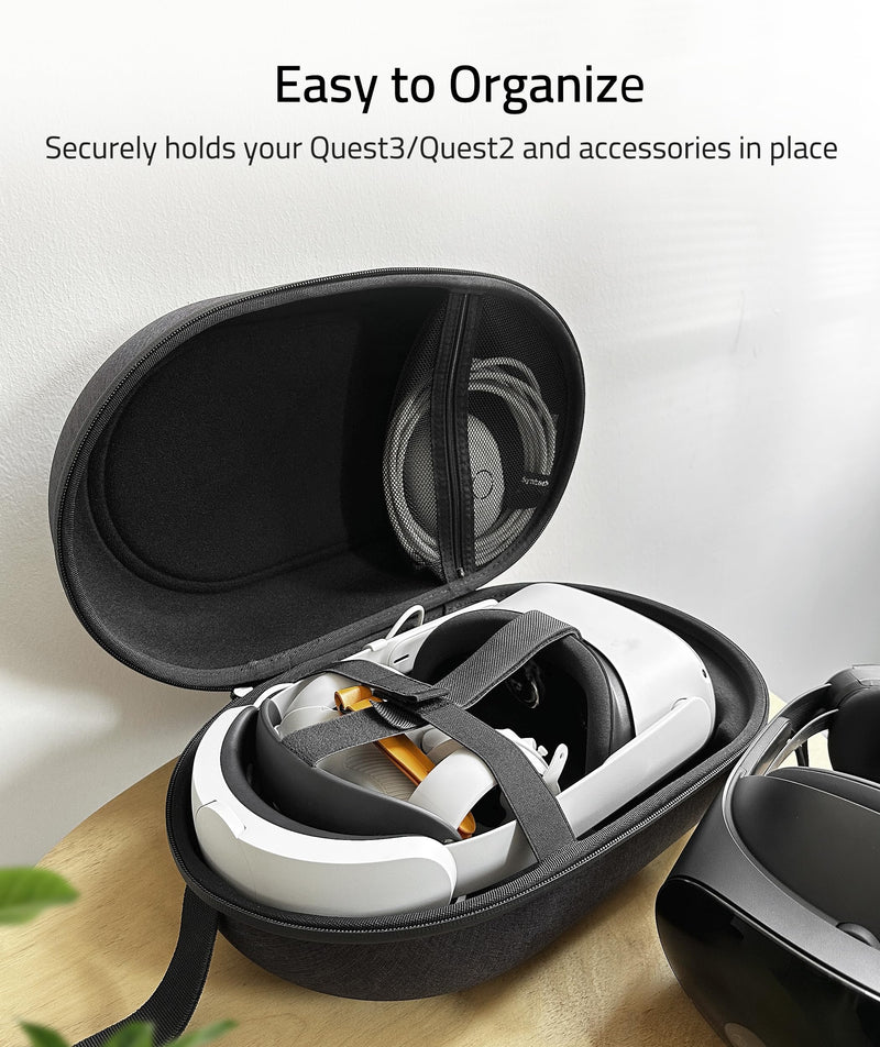 Syntech Hard Carrying Case Compatible with Meta Quest 3/Oculus Quest 2/Vision Pro, Accessories VR Headset with Elite Strap, Touch Controllers and Other Accessories, Ultra-Sleek Design for Travel,Black Black M - BeesActive Australia