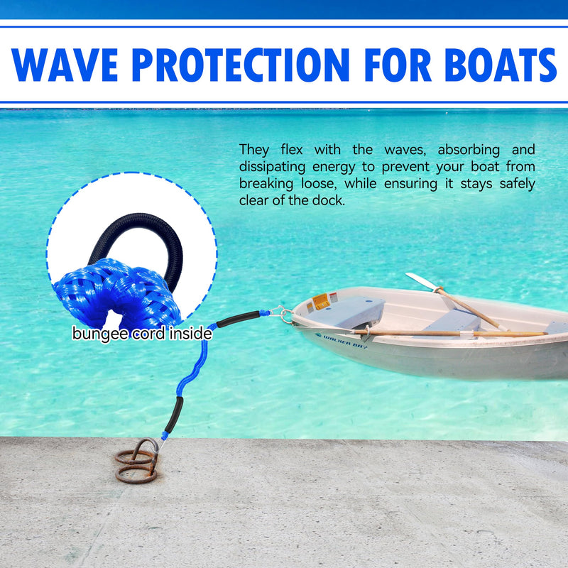 4ft Bungee Dock Lines for Boat, Dock Mooring Ropes, Two Hooks (Blue, 4FT) Blue