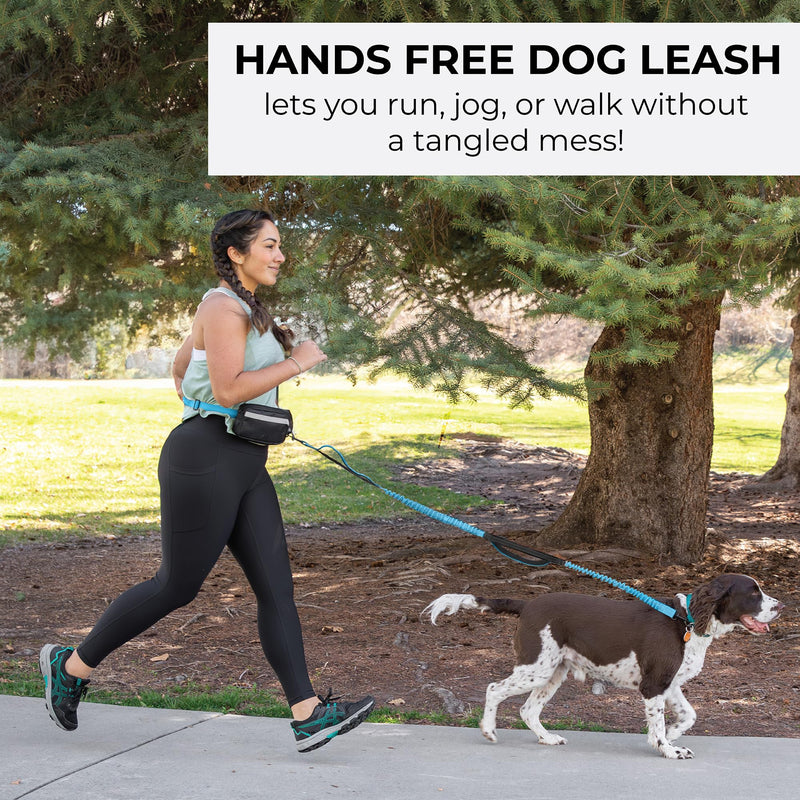 Squirrel Products Hands Free Dog Leash with Hip Belt/Crossbody Strap, Zipper Pouch, and Shock Absorbing Bungee for Walking or Jogging with pet (Blue, Black) Blue and Black - BeesActive Australia