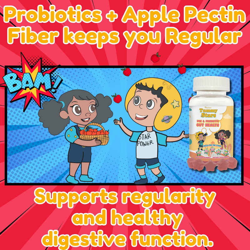 Tummy Stars Kids Multivitamin Gummies with Prebiotic & Probiotic + Fiber | Kids Vitamins for Gut Health, Digestion, Regularity & Immune Support | Vegan Children’s Gummies, 60 Count