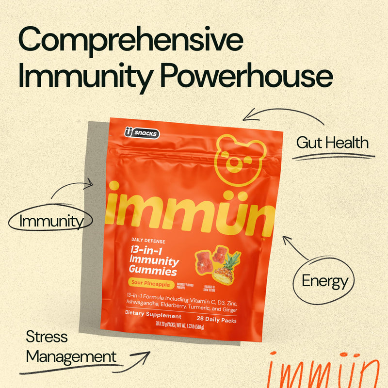 Grüns Immun Immunity Gummies with Vitamin C, Daily Immune Support, 28 ct | Ashwagandha, Prebiotic Fiber, Elderberry, Turmeric, Black Pepper, Vitamin D3 for Comprehensive Immunity Low Sugar 28 Count (Pack of 1)