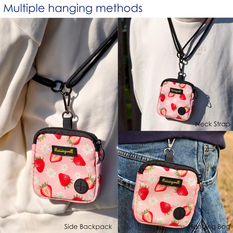Dog Treat Pouch,Training Clicker and Poop Bags,Strawberry Treat Pouches for Pet Training Pocket Sized Pet Training Pouch, Zipper Pet Feed Snack Reward, for Puppy Travel or Outdoor Use. 2. Strawberry - BeesActive Australia