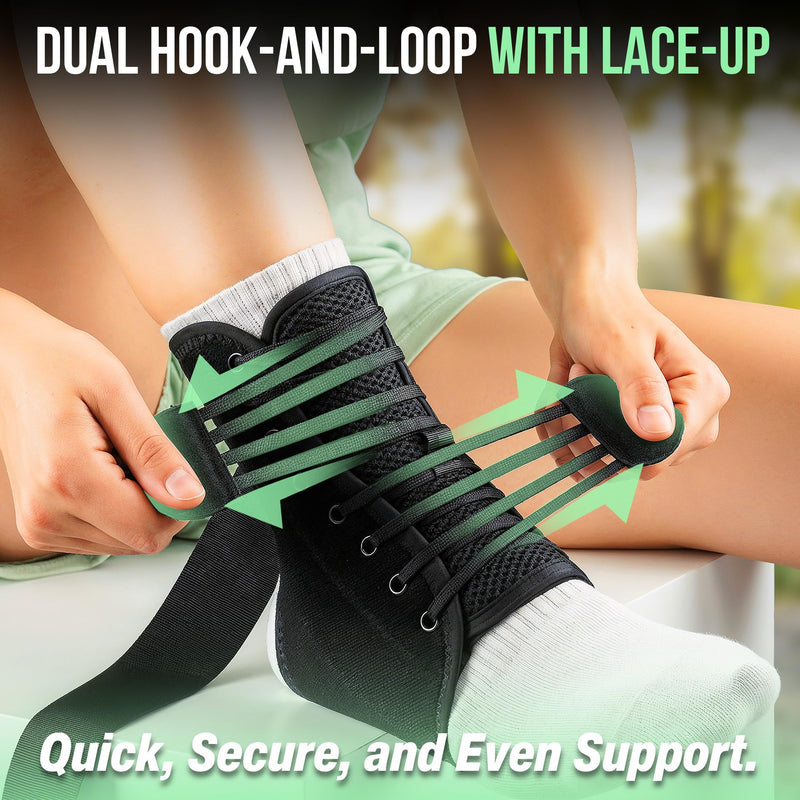 Lace-Up Ankle Brace for Men, Adjustable Sprained Ankle Brace for Women with Side Stabilizers and Straps, Breathable Compression Wrap, Foot Brace for Injured Foot, Sports, Recovery (S) Small