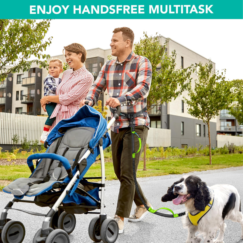 PetAmi Heavy Duty Hands Free Dog Leash, Adjustable Waist Belt for Large Dog Walking Up to 125 lbs, Bungee Leash for Pet Running, Hiking, Reflective Safety for Jogging, Biking, Green Handle 1 Leashes