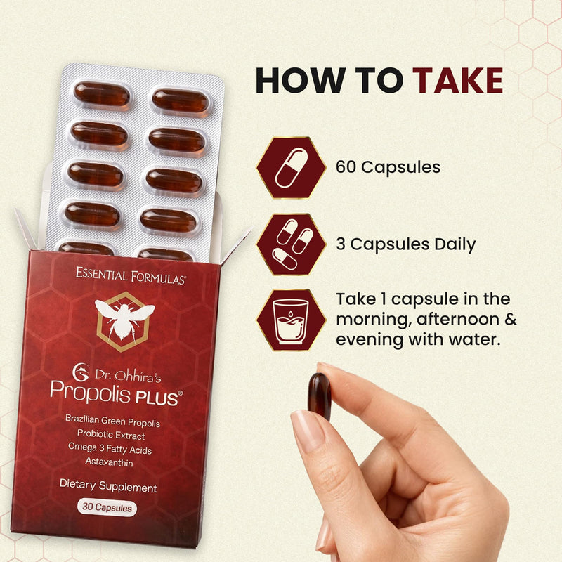 Dr Ohhira's Propolis Plus Bee Propolis Capsules | Gold Standard | 30 Count | Contains Pro- Postbiotic Blend with Omega3, Astaxanthin & Vitamin E for Immune, Digestion & Antioxidant Support. 30 Count (Pack of 1)