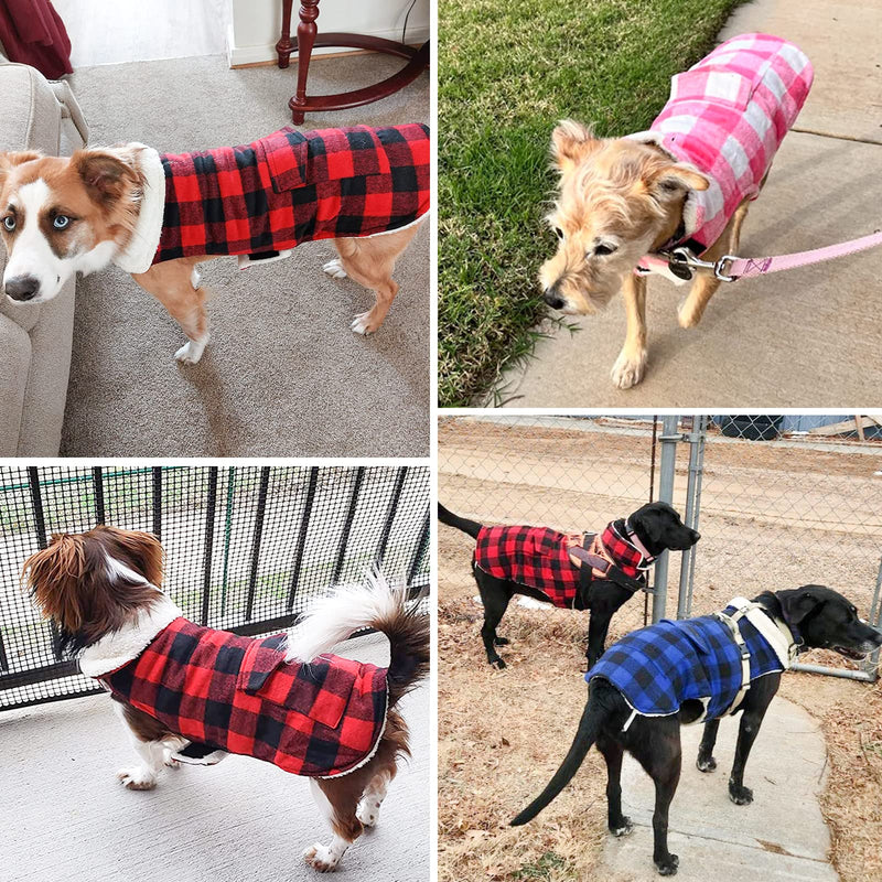 Malier Dog Winter Coat, Classic Plaid Fleece Dog Cold Weather Coats Dog Jacket with Pocket, Windprood Warm Dog Coat Vest Winter Pet Clothes Apparel for Small Medium Large Dogs (Red, X-Large) Red - BeesActive Australia