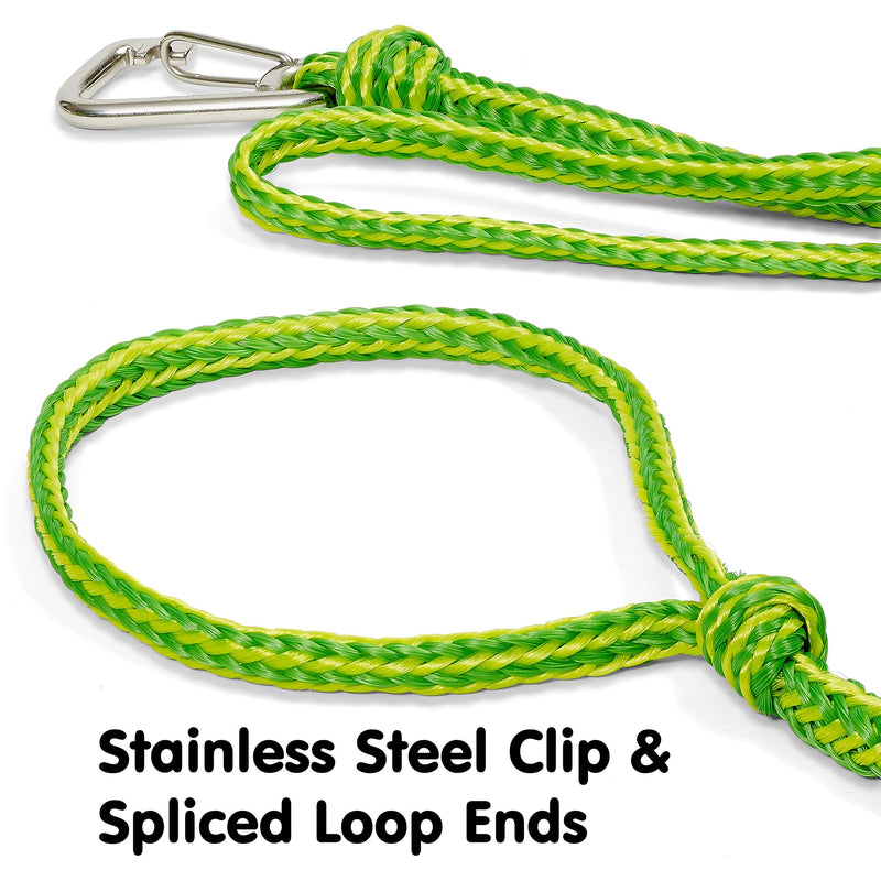 Skog Å Kust Premium PWC Dock Lines | 2-Pack Heavy Duty Braided Ropes, 1/2'' x 7ft & 14ft Lengths, with 316 Stainless Steel Clip Yellow & Green 1/2 inch diameter, 2-Pack: 7 & 14 ft length