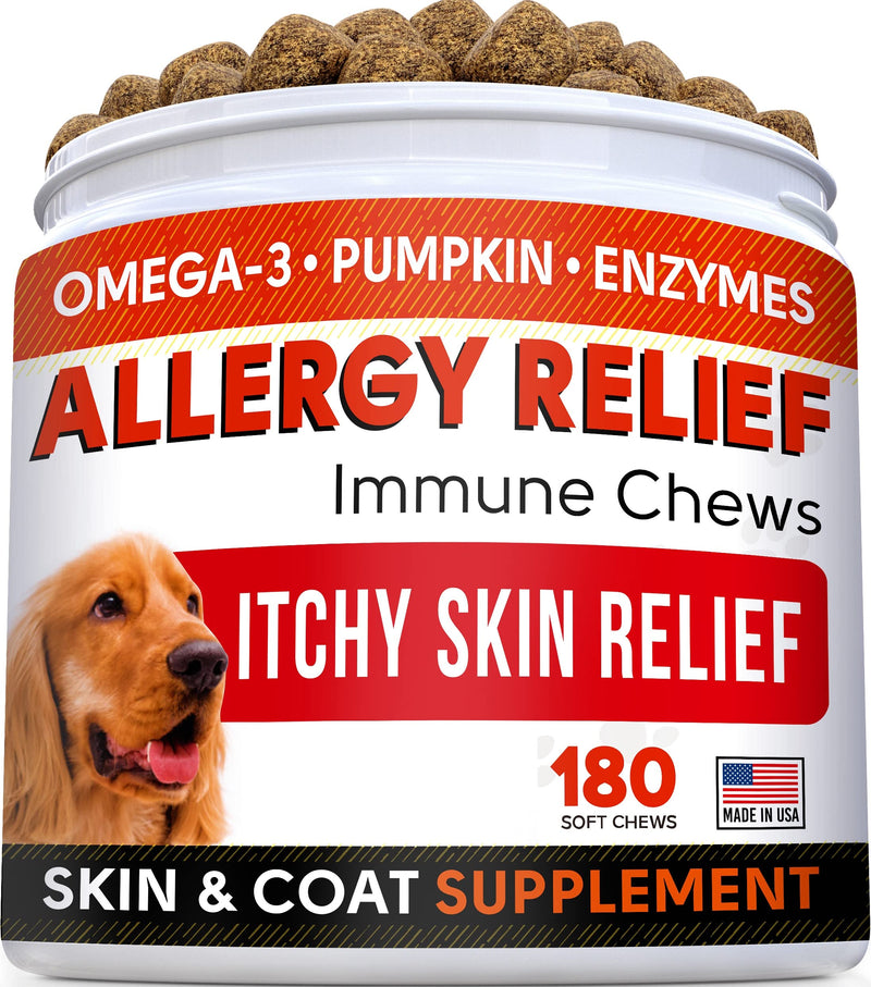 Glucosamine Treats + Allergy Relief Dog Bundle - Joint Supplement w/Omega-3 Fish Oil + Itchy Skin Relief - Chondroitin, MSM + Pumpkin + Enzymes + Turmeric - Skin & Coat - 120+180 Chews - Made in USA - PawsPlanet Australia