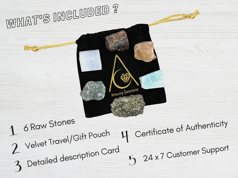 Amazing Gemstone Crystals for Money and Success Manifestation, Set of 6 Citrine, Pyrite, Garnet, Selenite, Green Aventurine and Amazonite Healing Crystals and Stones Money & Success Manifestation Crystals