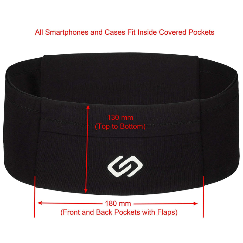 Sporteer VersaMod Running Belt, Workout Waist Pack, Travel Money and Passport Belt for Smartphones and Personal Items (Small, Black) Small