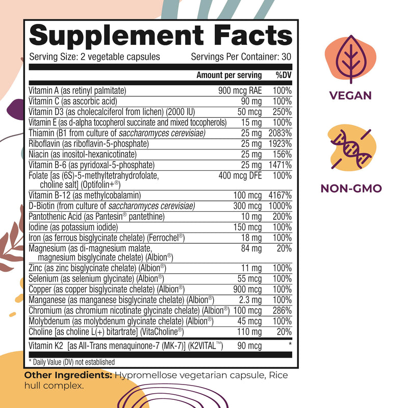 Body Kitchen Women's Multivitamin with Optifolin+ & VitaCholine Supplement