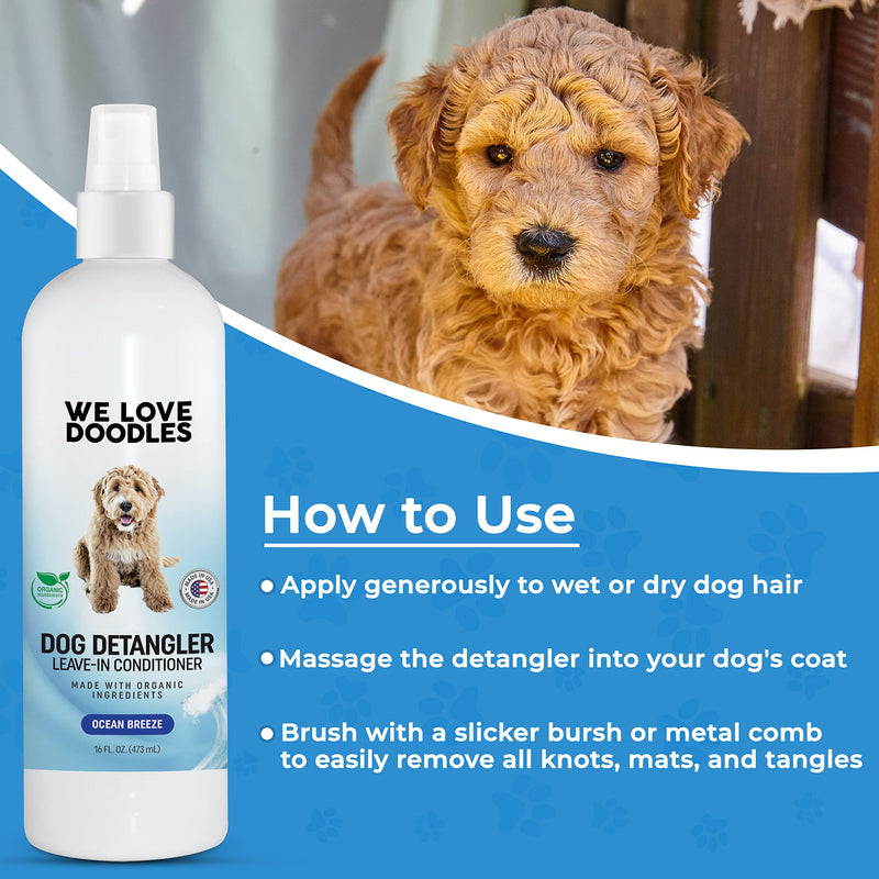 We Love Doodles 4-in-1 Lavender Shampoo & Dog Detangler Spray ((Ocean Breeze) Bundle - Shampoo, Conditioner, and Detangler & Detangler Spray Kit - Grooming & Tangle Remover - Made in USA - PawsPlanet Australia