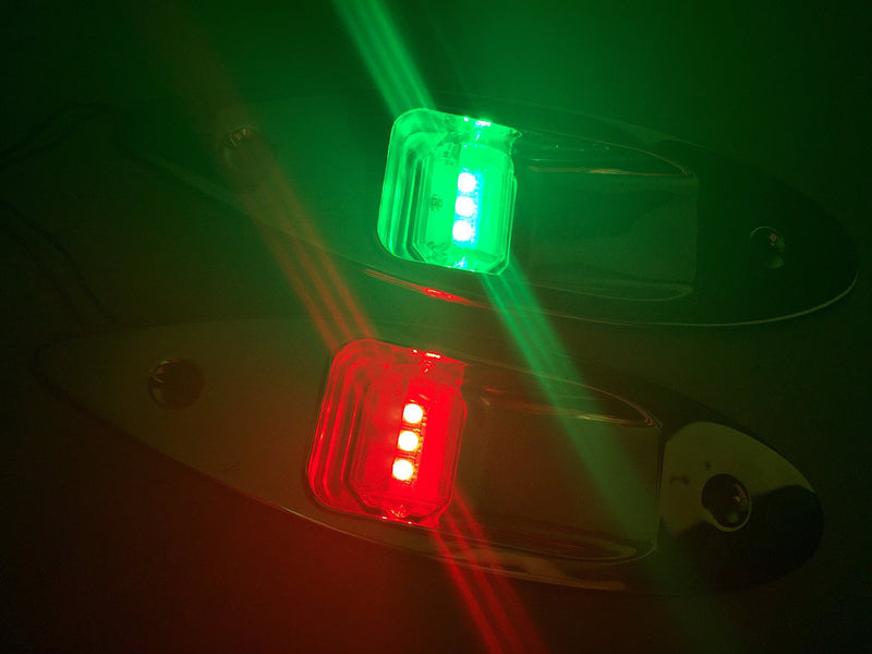 Pactrade Marine Boat Navigation Light Pair of LED Flush Mount Sidelight Red & Green Shark Eye Side Bow Teardrop Lights SS Vertical Mount 12V Signal Lights for Small Boat, Pontoon, Sailing, Skiff